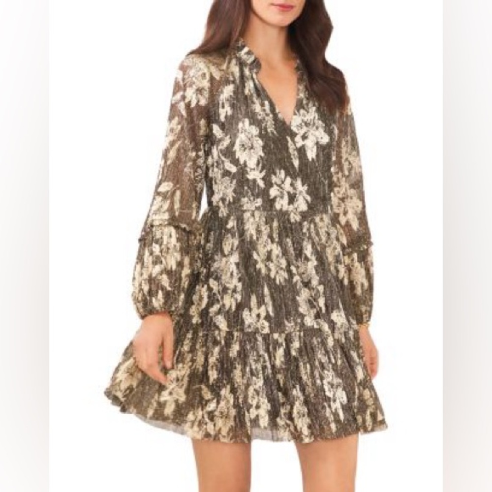 Vince Camuto Textured Floral Print Dress